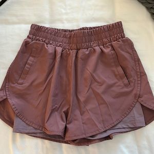 High waisted athletic shorts. Medium. Maroon. Built in spandex.